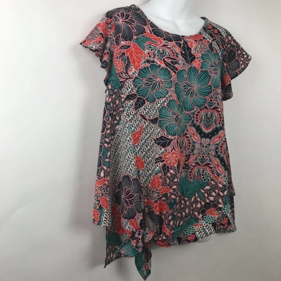 Label Rachel Roy Batik Style Blouse Floral Tie M - Picture 4 of 7